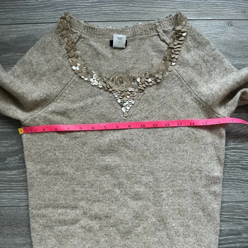 J. Crew oatmeal 100% lambs wool sequined collar long sleeve sweater Size S